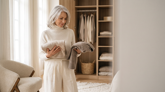 Femme de 60 ans préparant sa garde-robe de rentrée