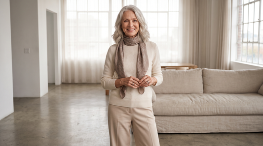 Femme élégante de 65 ans en tenue confortable et chic