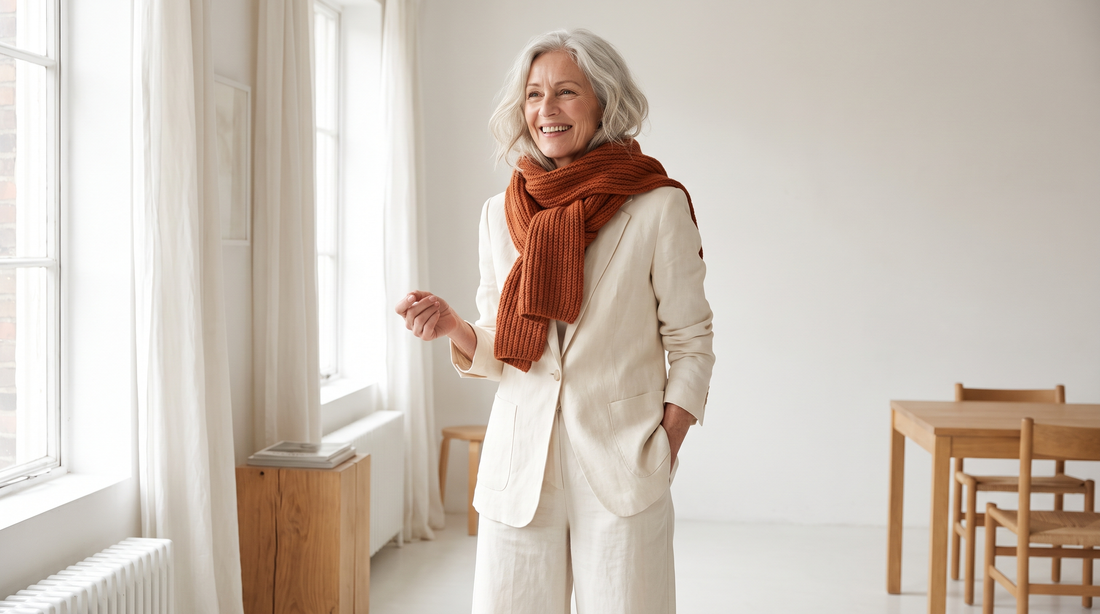 Femme de 60 ans éclatante et moderne, allure rajeunie
