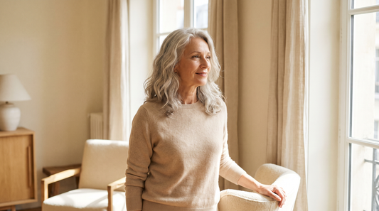 Femme de 60 ans détendue et à l'aise, sans soutien-gorge qui gêne